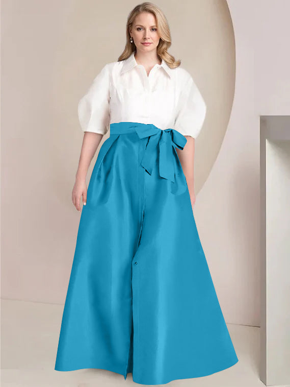 Aline Floor Length Plus Size Mother Of The Bride Two Piece Dress Bowknot
