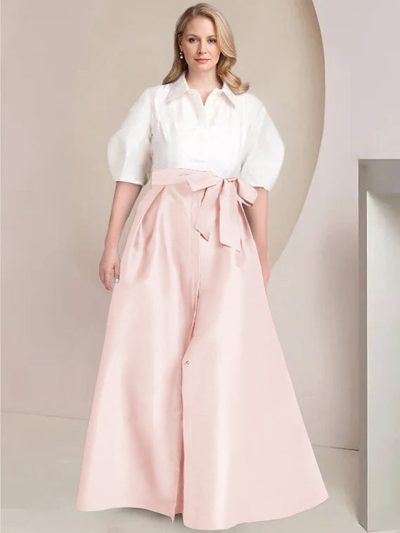 Aline Floor Length Plus Size Mother Of The Bride Two Piece Dress Bowknot