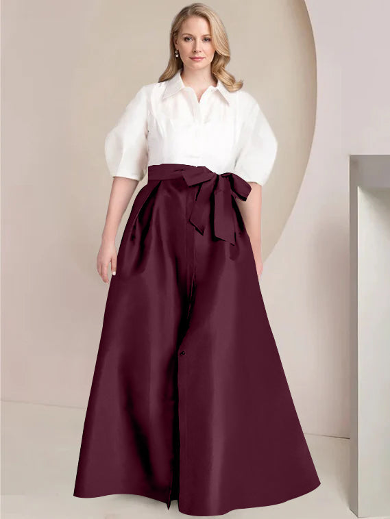 Aline Floor Length Plus Size Mother Of The Bride Two Piece Dress Bowknot