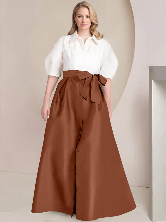 Aline Floor Length Plus Size Mother Of The Bride Two Piece Dress Bowknot