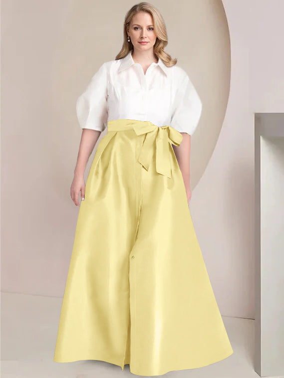 Aline Floor Length Plus Size Mother Of The Bride Two Piece Dress Bowknot