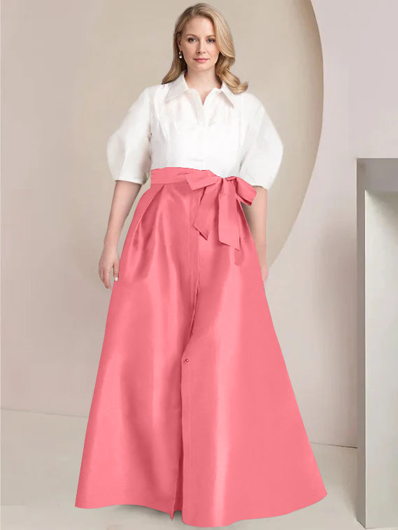 Aline Floor Length Plus Size Mother Of The Bride Two Piece Dress Bowknot