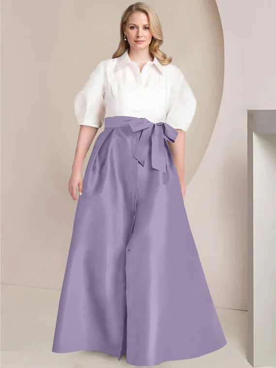 Aline Floor Length Plus Size Mother Of The Bride Two Piece Dress Bowknot