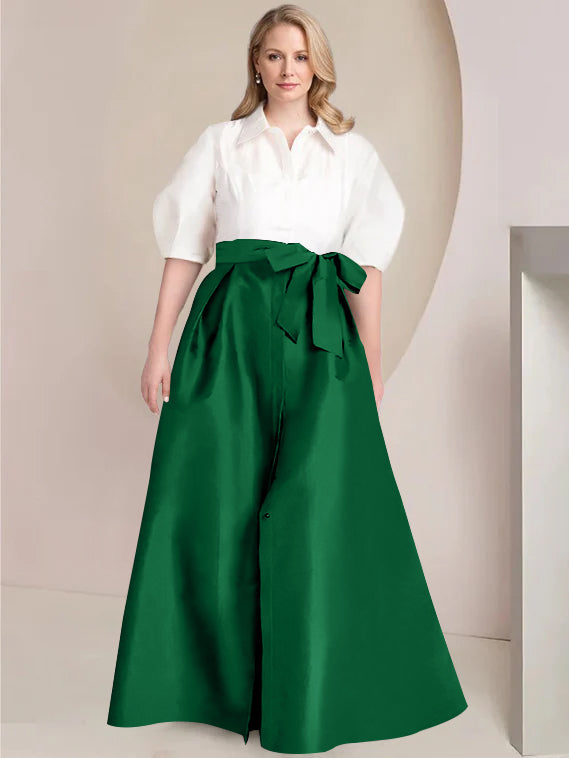 Aline Floor Length Plus Size Mother Of The Bride Two Piece Dress Bowknot