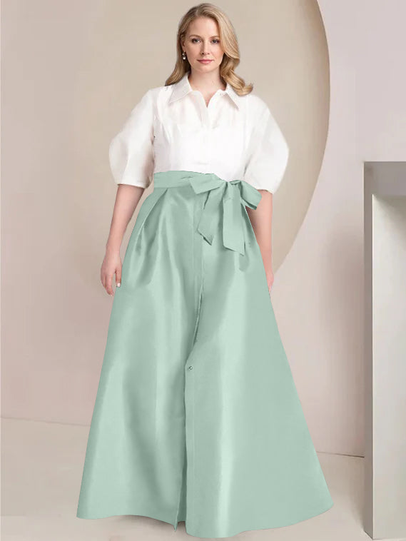 Aline Floor Length Plus Size Mother Of The Bride Two Piece Dress Bowknot