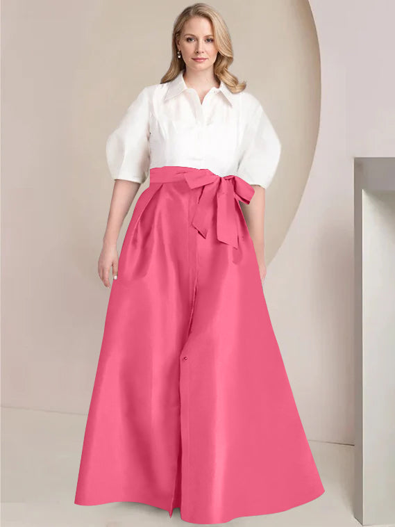 Aline Floor Length Plus Size Mother Of The Bride Two Piece Dress Bowknot