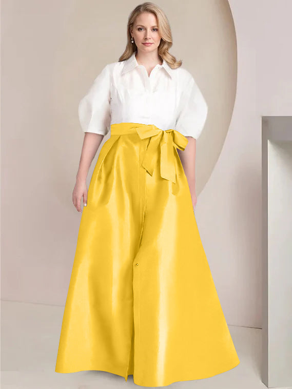 Aline Floor Length Plus Size Mother Of The Bride Two Piece Dress Bowknot