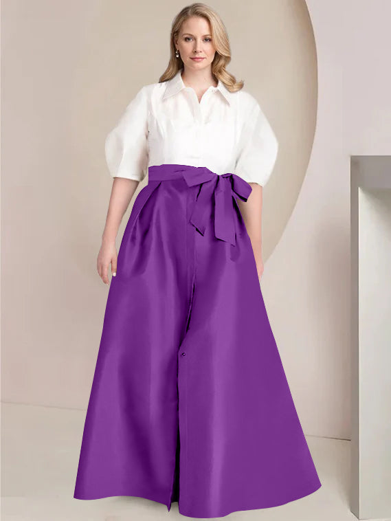 Aline Floor Length Plus Size Mother Of The Bride Two Piece Dress Bowknot