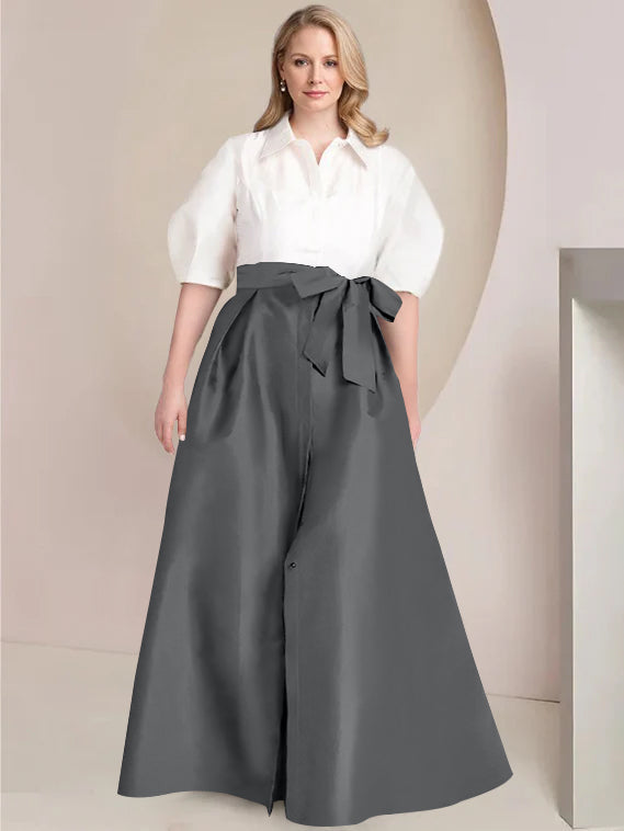Aline Floor Length Plus Size Mother Of The Bride Two Piece Dress Bowknot