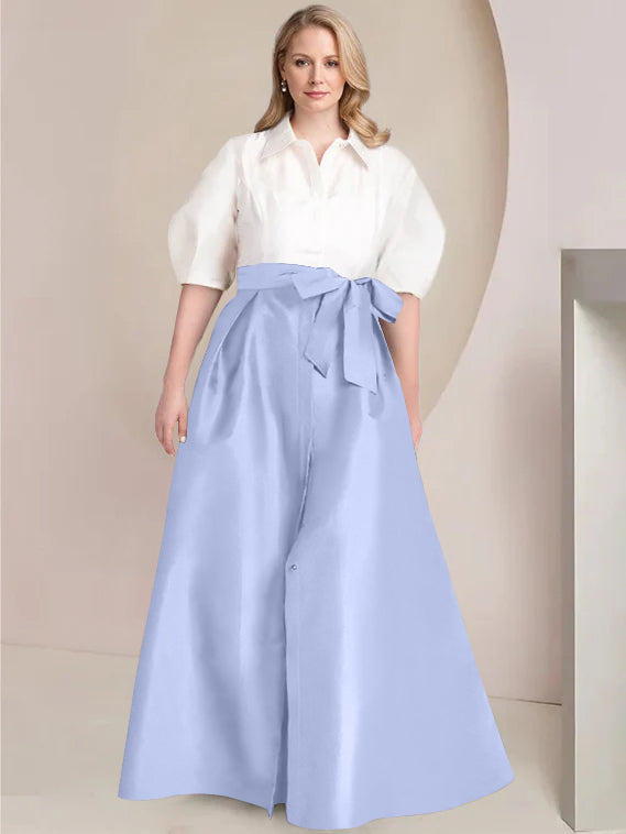 Aline Floor Length Plus Size Mother Of The Bride Two Piece Dress Bowknot