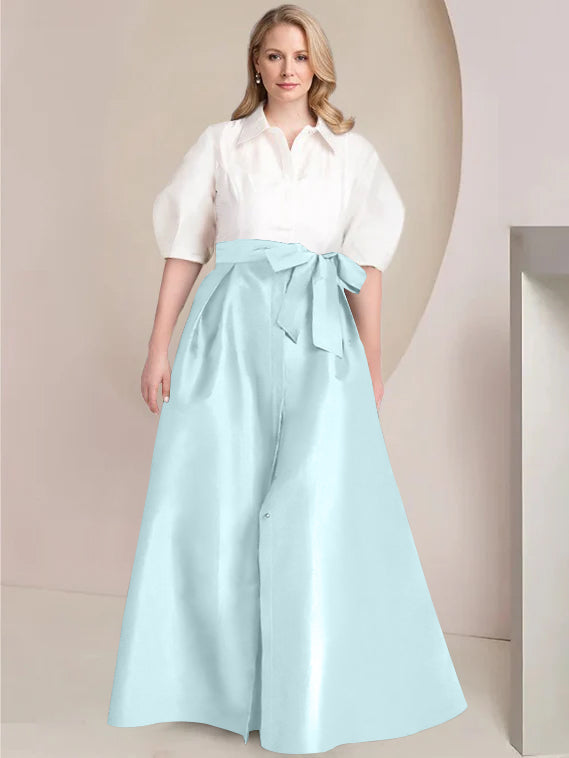 Aline Floor Length Plus Size Mother Of The Bride Two Piece Dress Bowknot