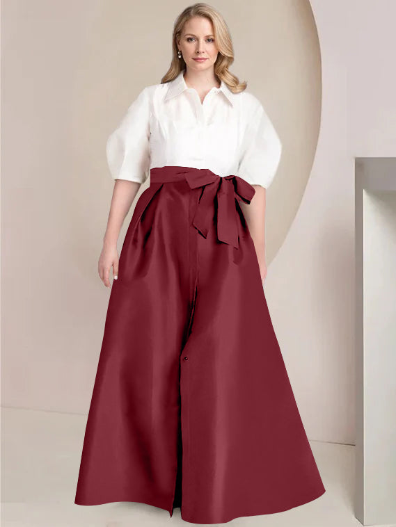 Aline Floor Length Plus Size Mother Of The Bride Two Piece Dress Bowknot