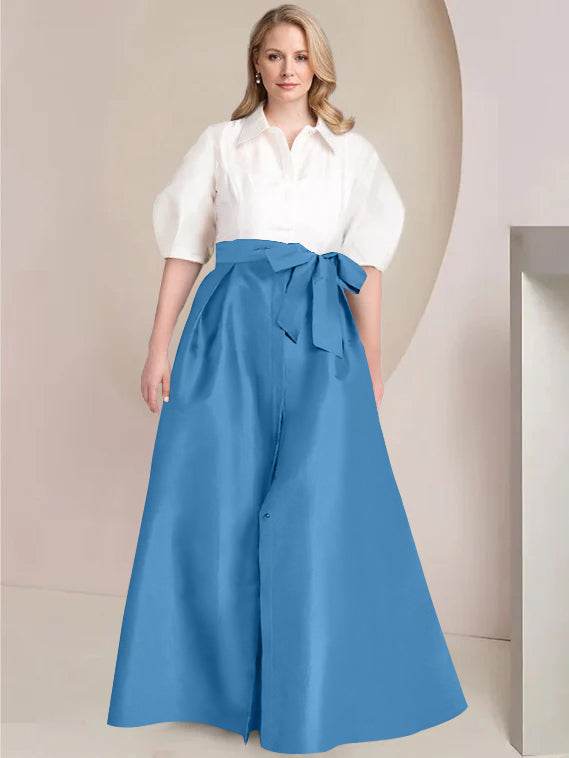 Aline Floor Length Plus Size Mother Of The Bride Two Piece Dress Bowknot