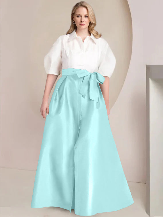 Aline Floor Length Plus Size Mother Of The Bride Two Piece Dress Bowknot