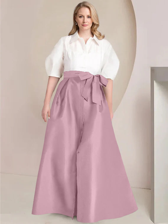 Aline Floor Length Plus Size Mother Of The Bride Two Piece Dress Bowknot