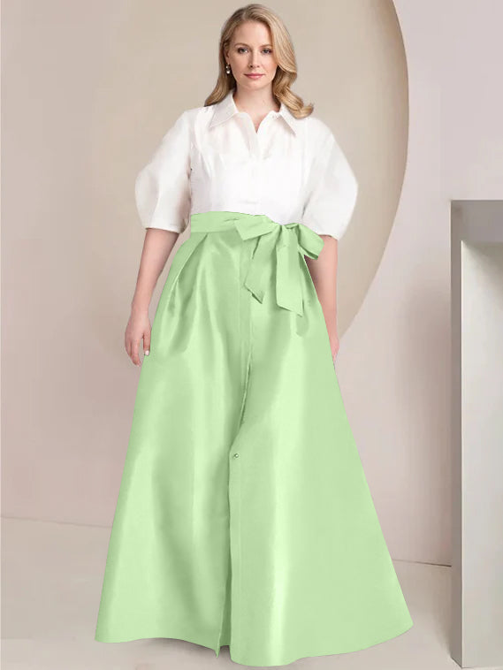 Aline Floor Length Plus Size Mother Of The Bride Two Piece Dress Bowknot
