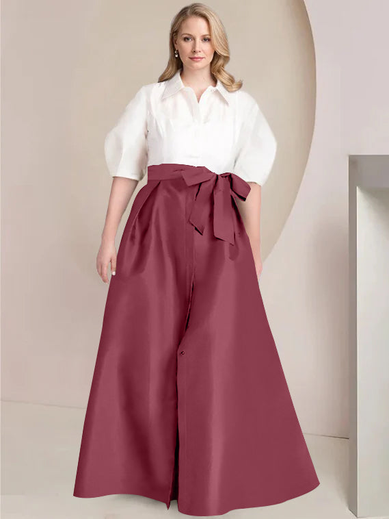 Aline Floor Length Plus Size Mother Of The Bride Two Piece Dress Bowknot