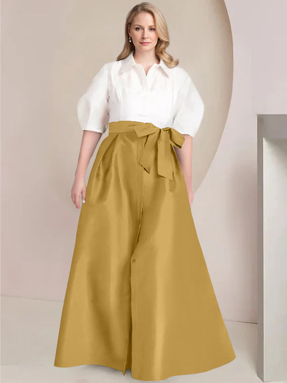 Aline Floor Length Plus Size Mother Of The Bride Two Piece Dress Bowknot