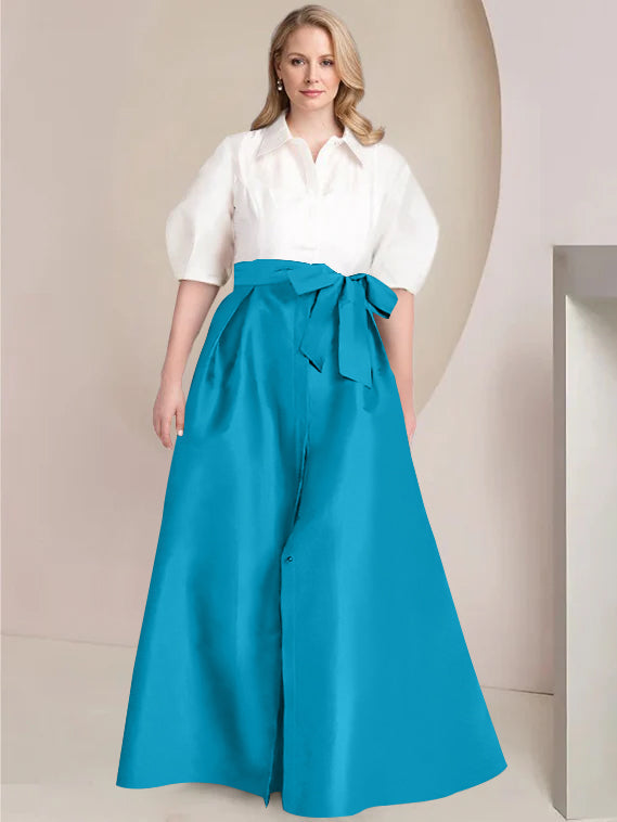 Aline Floor Length Plus Size Mother Of The Bride Two Piece Dress Bowknot