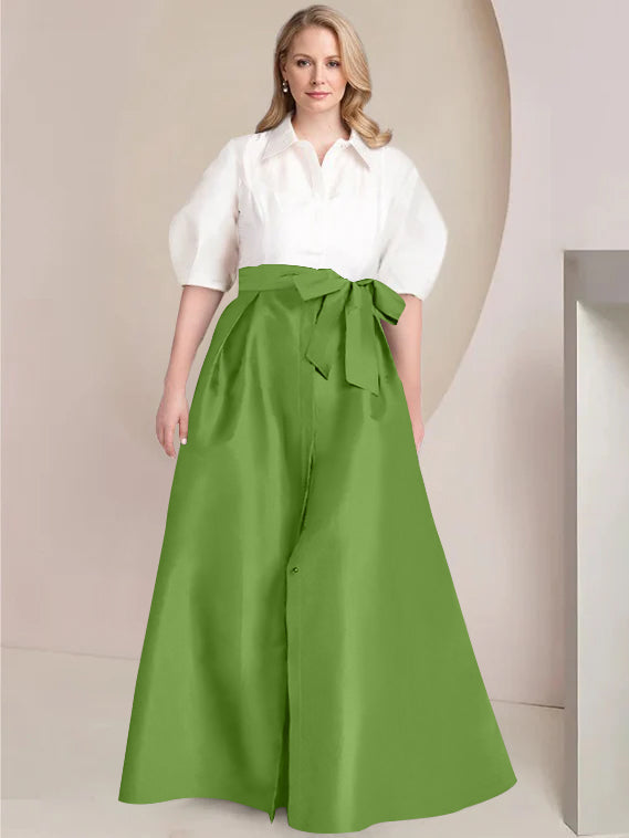 Aline Floor Length Plus Size Mother Of The Bride Two Piece Dress Bowknot