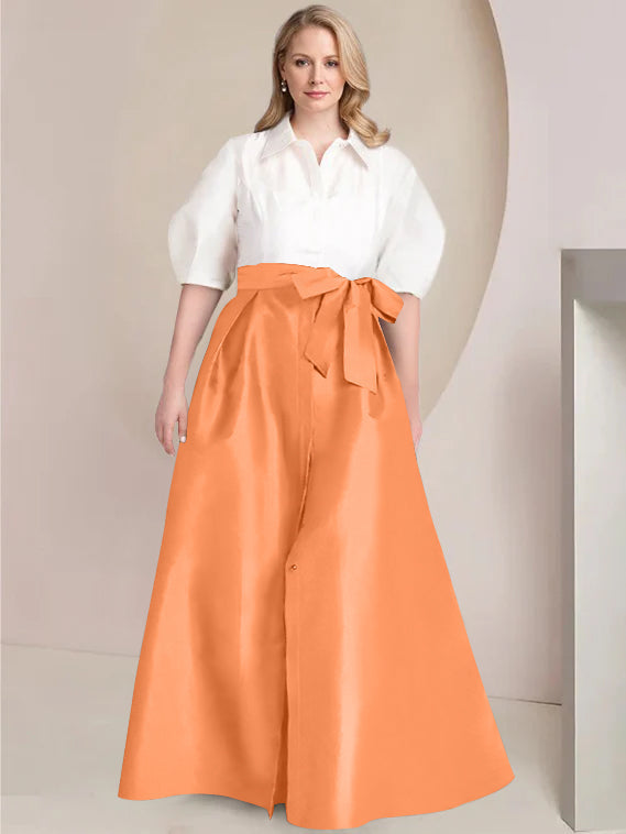 Aline Floor Length Plus Size Mother Of The Bride Two Piece Dress Bowknot