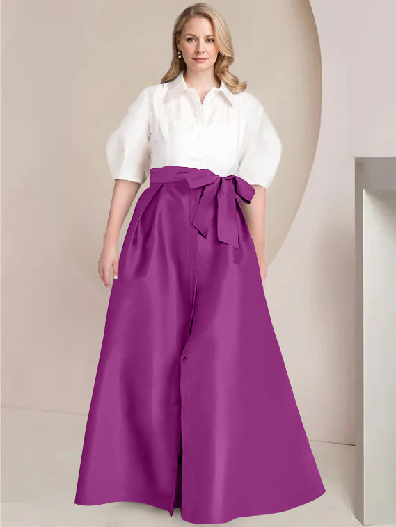 Aline Floor Length Plus Size Mother Of The Bride Two Piece Dress Bowknot