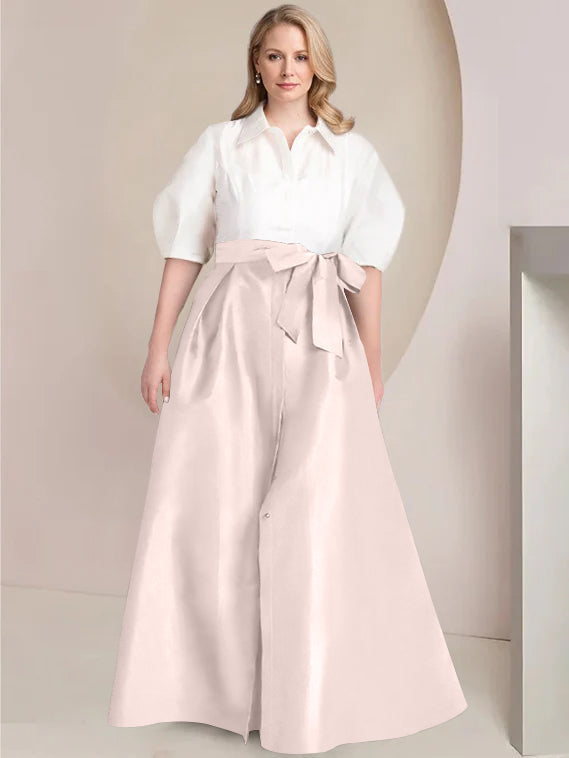 Aline Floor Length Plus Size Mother Of The Bride Two Piece Dress Bowknot