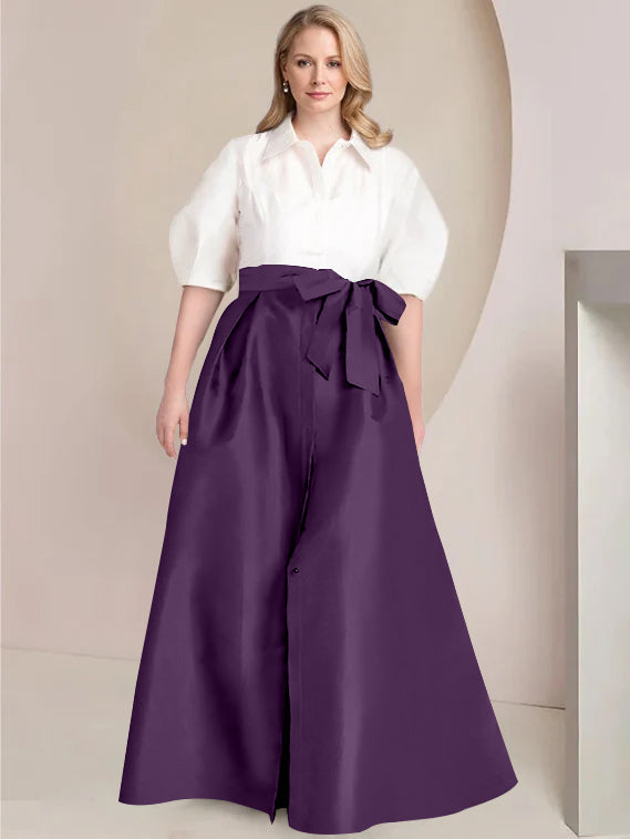 Aline Floor Length Plus Size Mother Of The Bride Two Piece Dress Bowknot