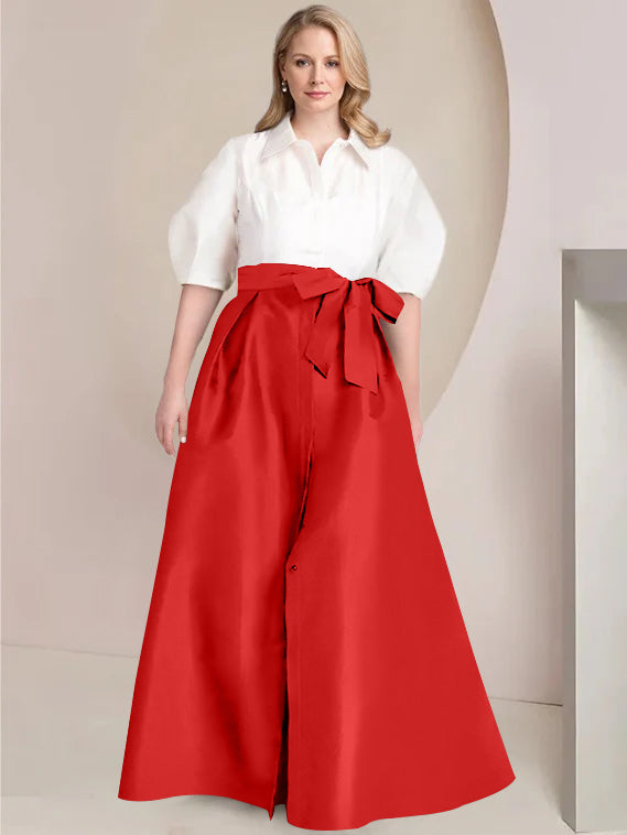 Aline Floor Length Plus Size Mother Of The Bride Two Piece Dress Bowknot