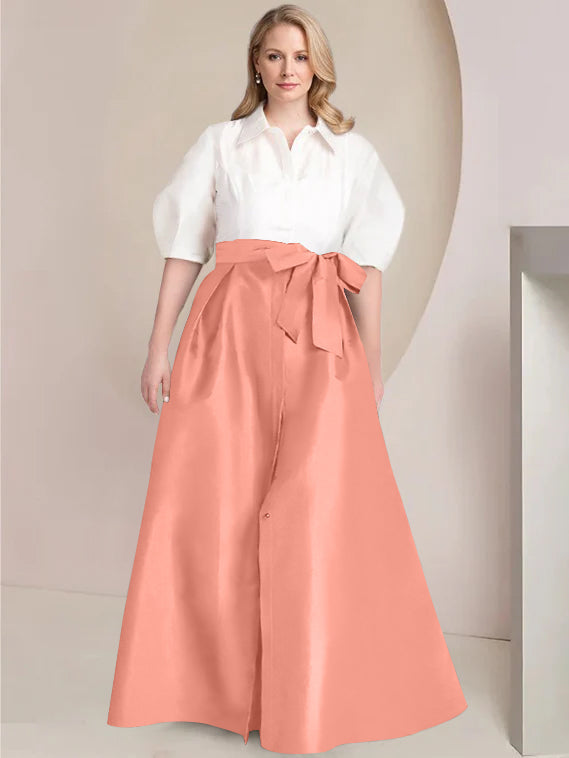 Aline Floor Length Plus Size Mother Of The Bride Two Piece Dress Bowknot