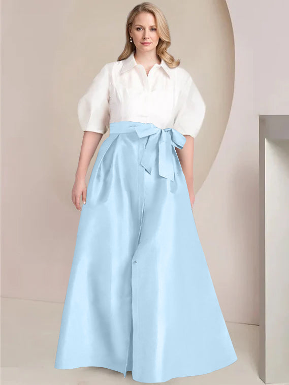 Aline Floor Length Plus Size Mother Of The Bride Two Piece Dress Bowknot