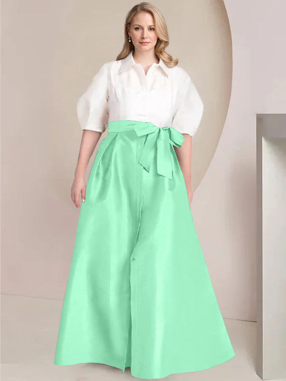 Aline Floor Length Plus Size Mother Of The Bride Two Piece Dress Bowknot