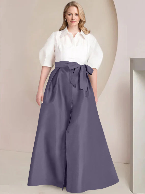 Aline Floor Length Plus Size Mother Of The Bride Two Piece Dress Bowknot