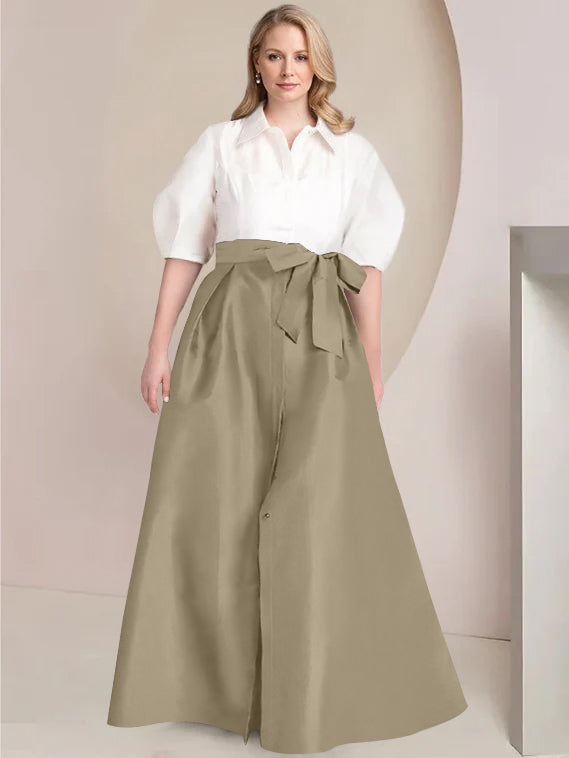 Aline Floor Length Plus Size Mother Of The Bride Two Piece Dress Bowknot