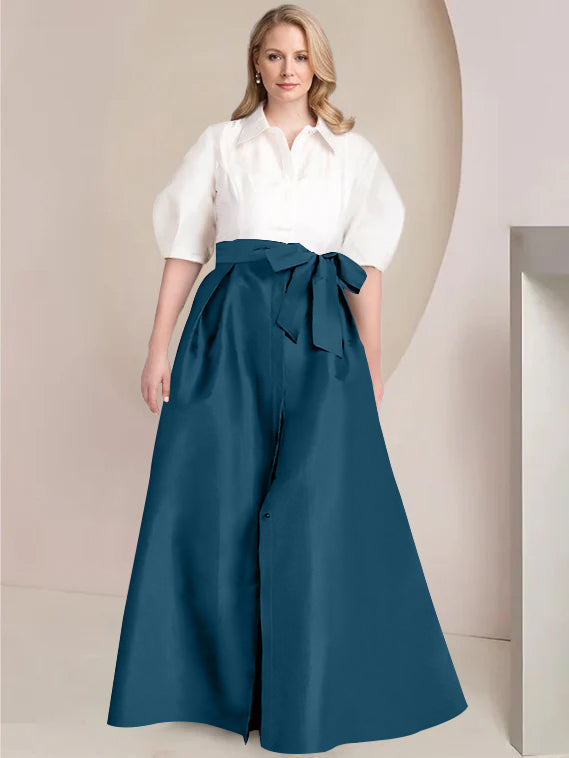 Aline Floor Length Plus Size Mother Of The Bride Two Piece Dress Bowknot