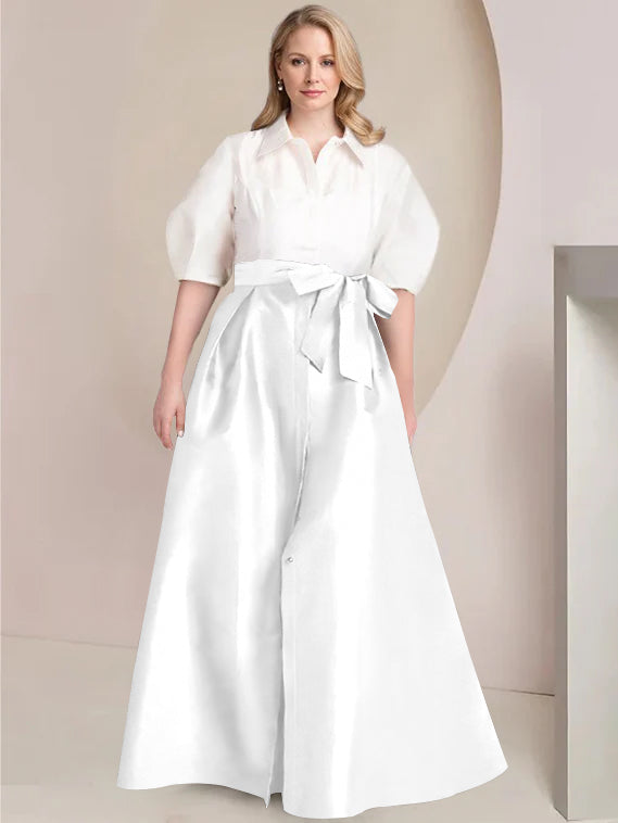 Aline Floor Length Plus Size Mother Of The Bride Two Piece Dress Bowknot