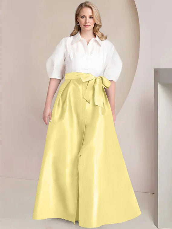 Aline Floor Length Plus Size Mother Of The Bride Two Piece Dress Bowknot