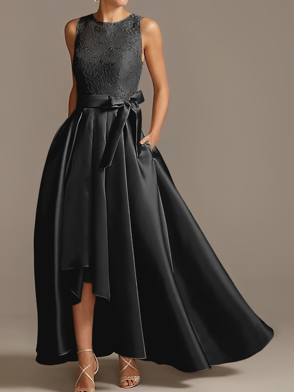 Asymmetrical A Line Sleeveless Mother Of The Bride Dress Jewel Neck Pleats