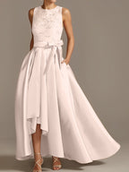 Asymmetrical A Line Sleeveless Mother Of The Bride Dress Jewel Neck Pleats