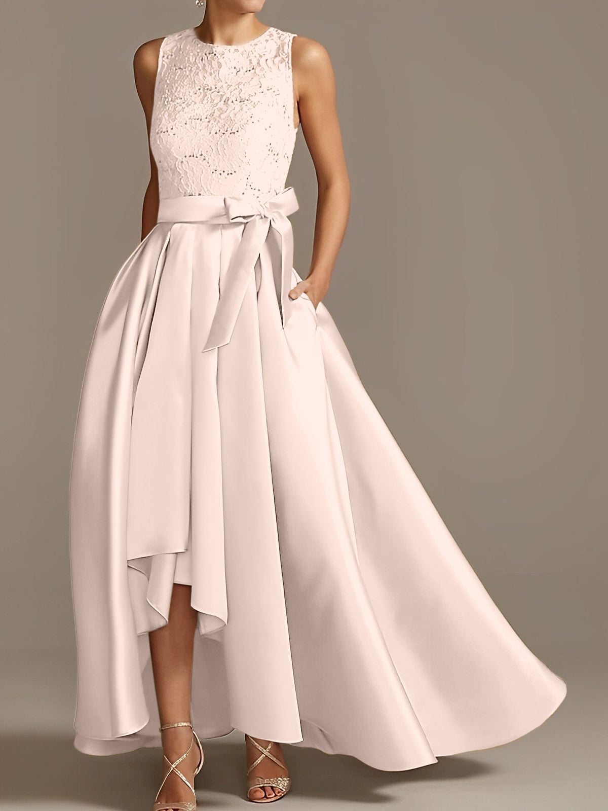 Asymmetrical A Line Sleeveless Mother Of The Bride Dress Jewel Neck Pleats