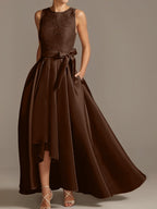Asymmetrical A Line Sleeveless Mother Of The Bride Dress Jewel Neck Pleats