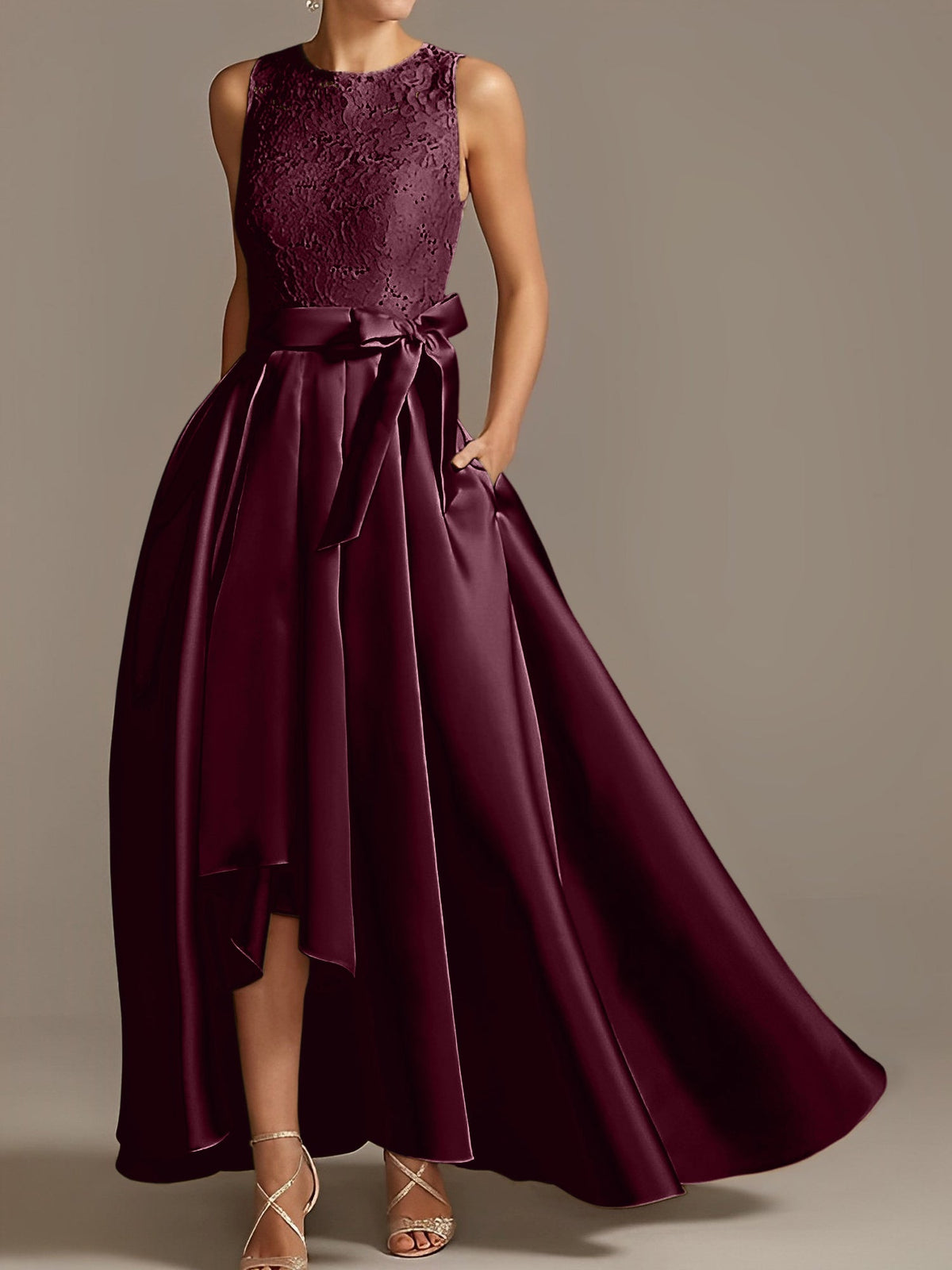 Asymmetrical A Line Sleeveless Mother Of The Bride Dress Jewel Neck Pleats