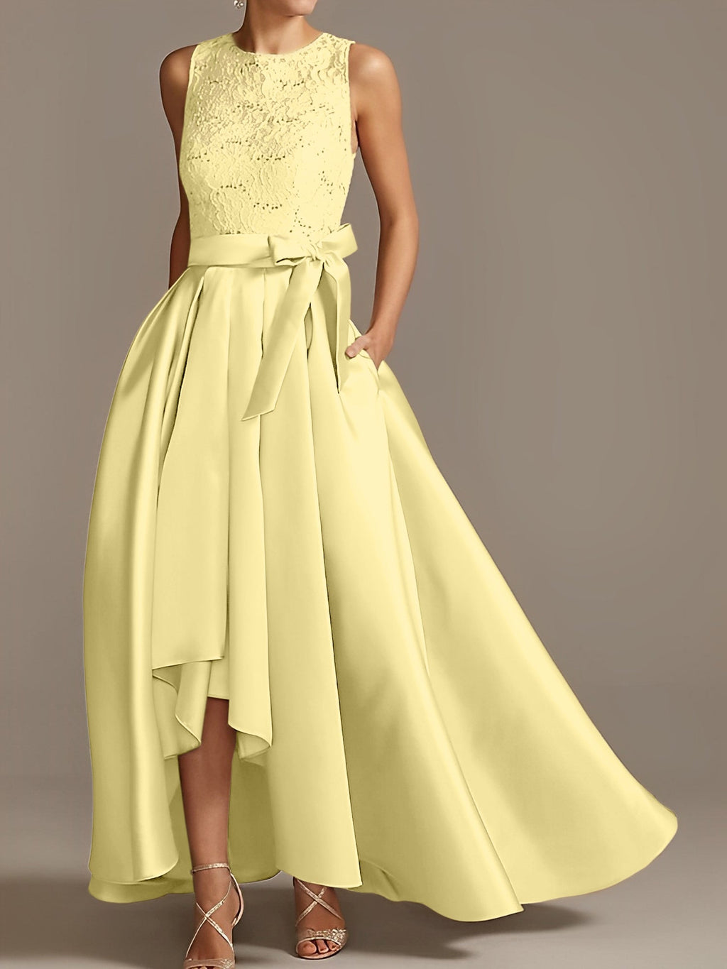 Asymmetrical A Line Sleeveless Mother Of The Bride Dress Jewel Neck Pleats