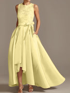 Asymmetrical A Line Sleeveless Mother Of The Bride Dress Jewel Neck Pleats