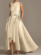 Asymmetrical A Line Sleeveless Mother Of The Bride Dress Jewel Neck Pleats