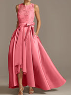 Asymmetrical A Line Sleeveless Mother Of The Bride Dress Jewel Neck Pleats