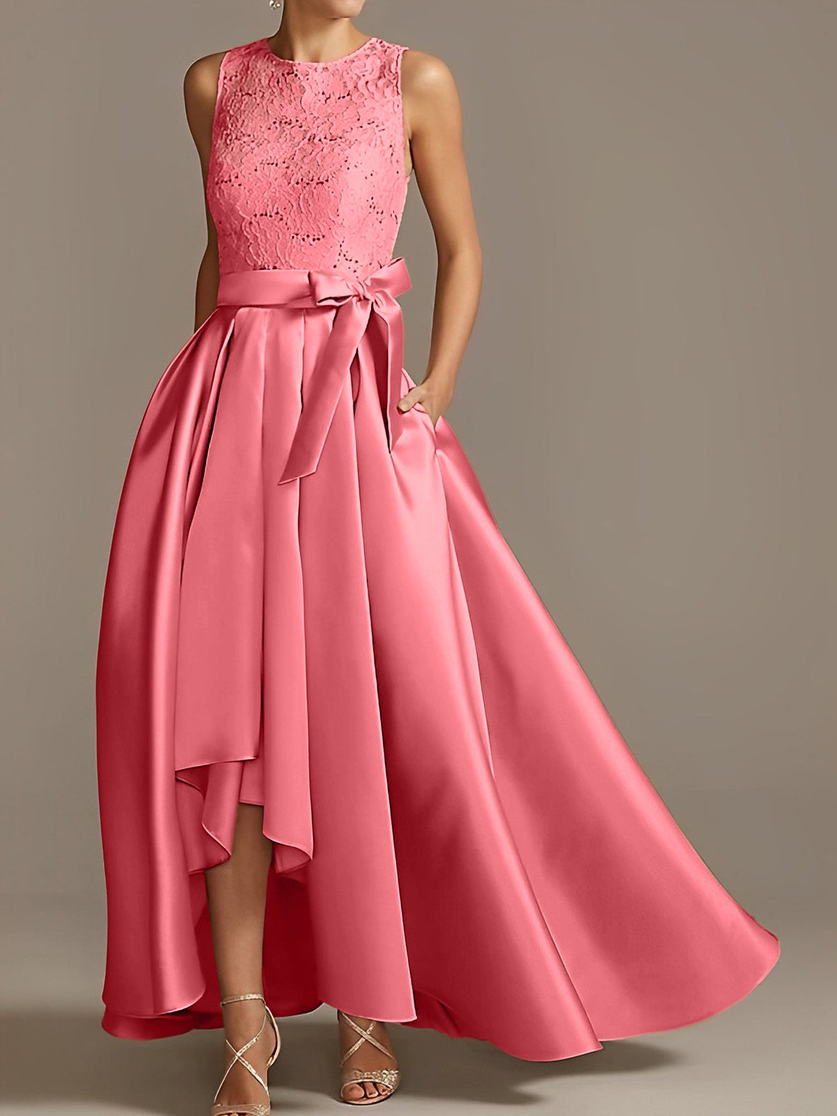Asymmetrical A Line Sleeveless Mother Of The Bride Dress Jewel Neck Pleats