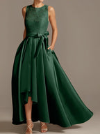 Asymmetrical A Line Sleeveless Mother Of The Bride Dress Jewel Neck Pleats