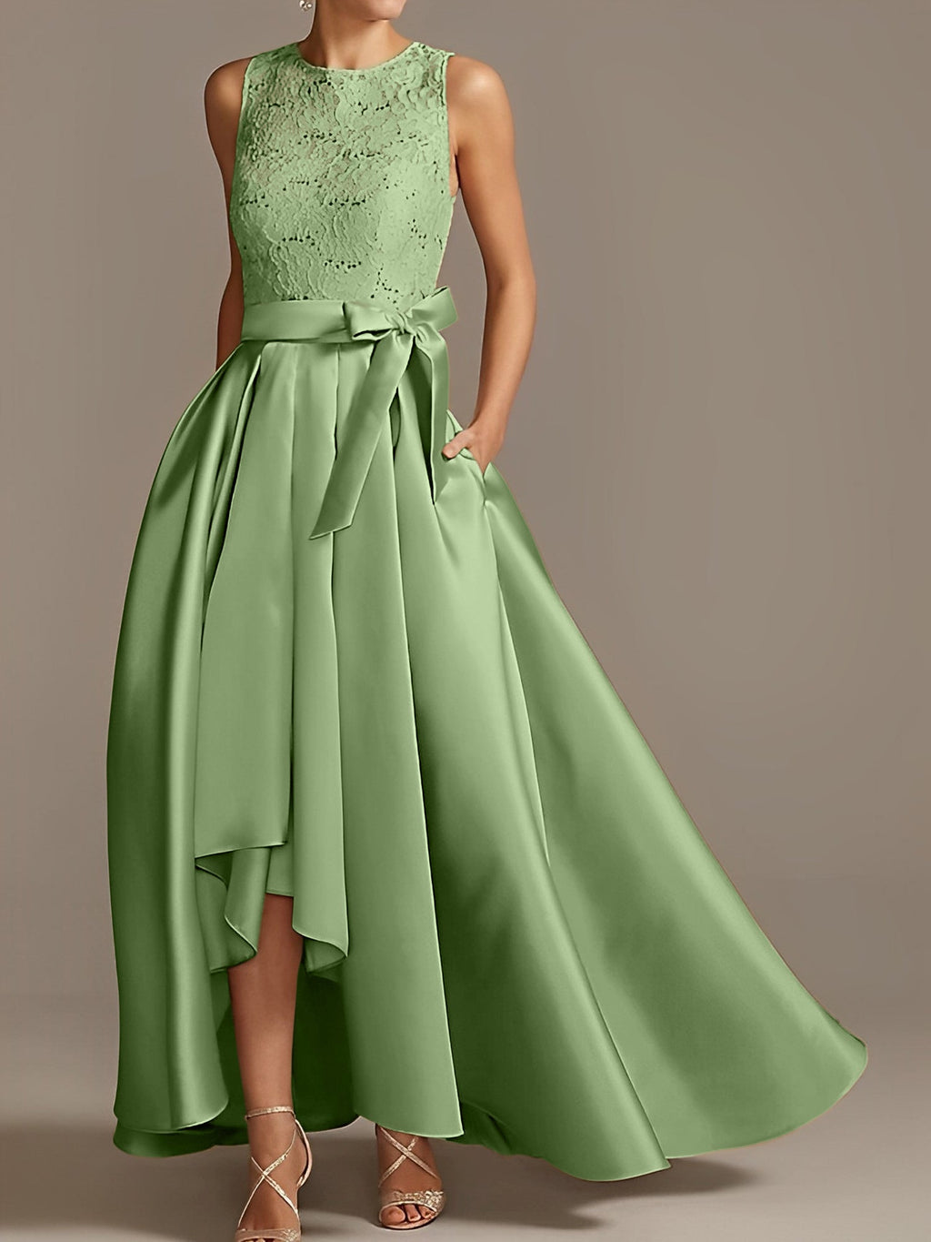 Asymmetrical A Line Sleeveless Mother Of The Bride Dress Jewel Neck Pleats