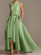 Asymmetrical A Line Sleeveless Mother Of The Bride Dress Jewel Neck Pleats